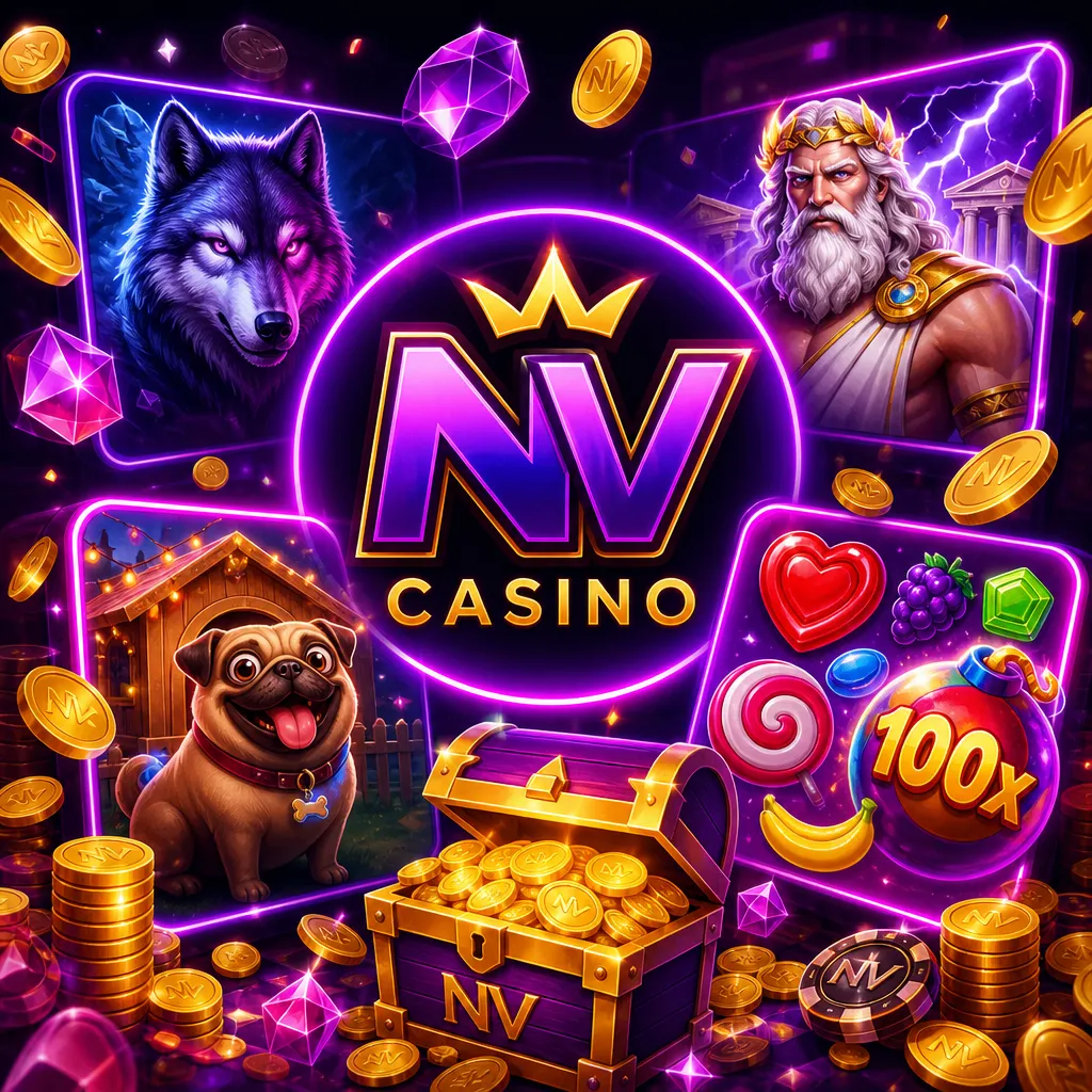 NV Casino promotion featuring neon glow and premium slot visuals